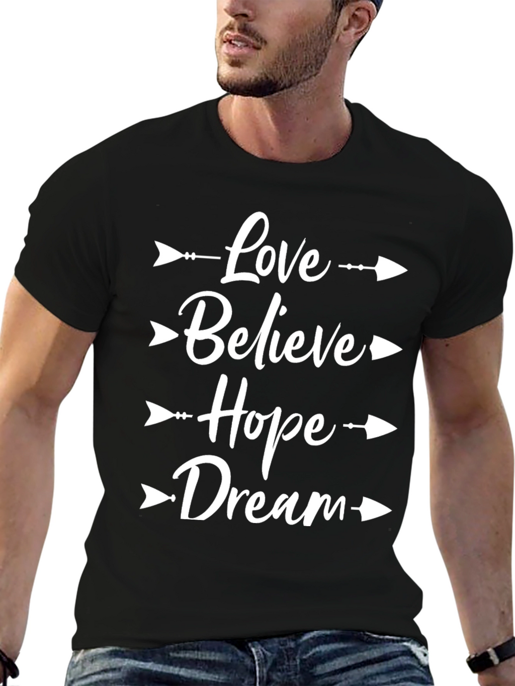 Love Believe Hope Dream Arrow Graphic Tee - Black
