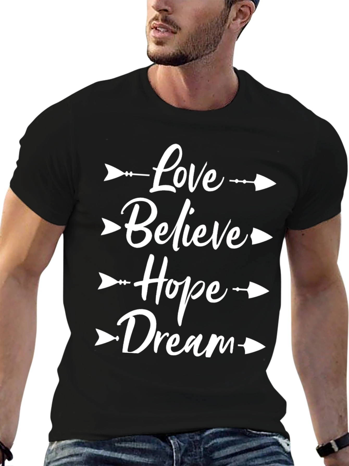 Love Believe Hope Dream Arrow Graphic Tee - Black