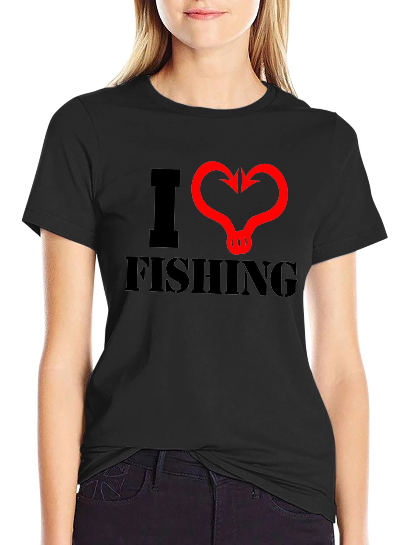 I Heart Fishing Graphic Tee - Black