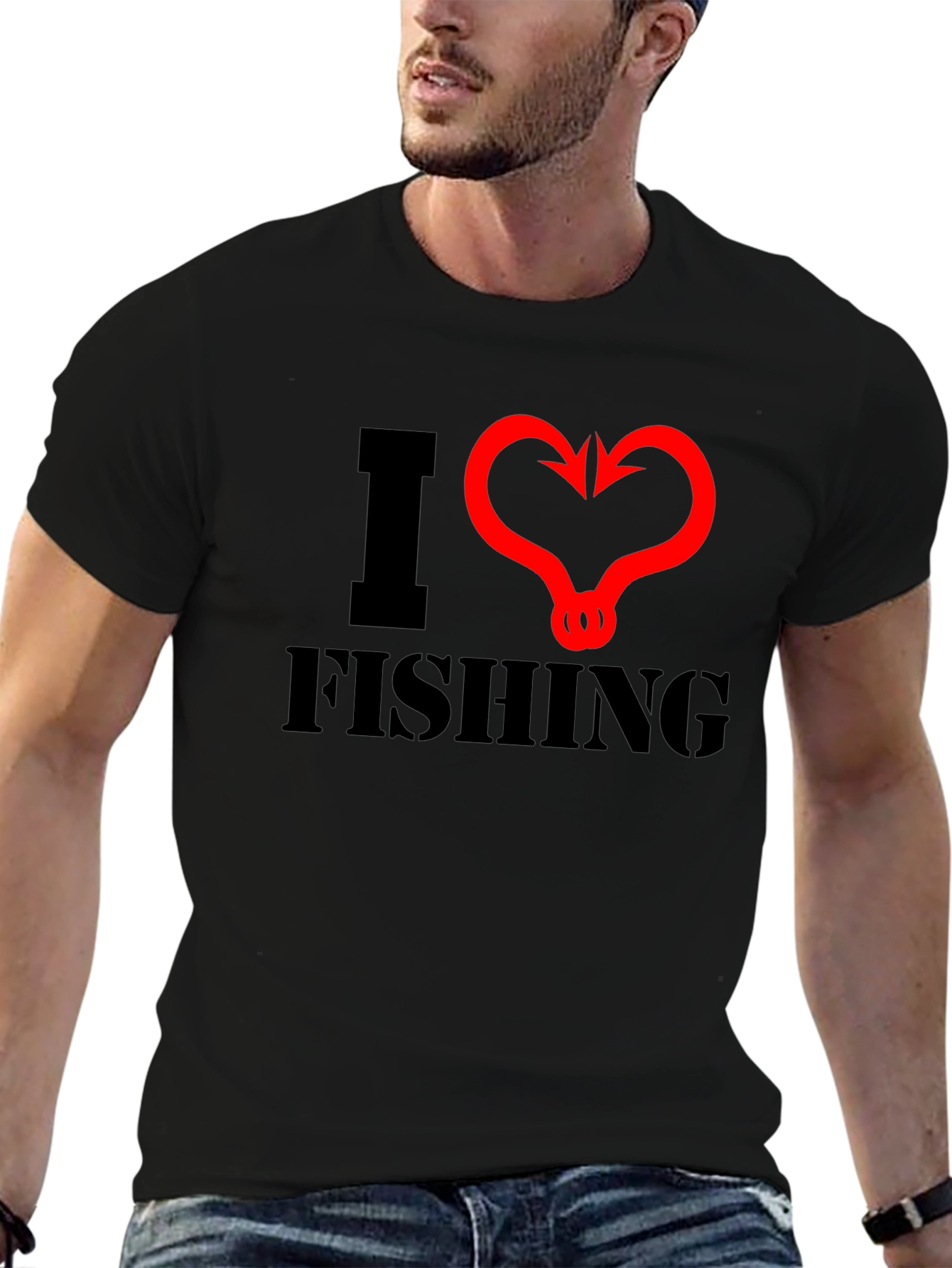 I Heart Fishing Graphic Tee - Black
