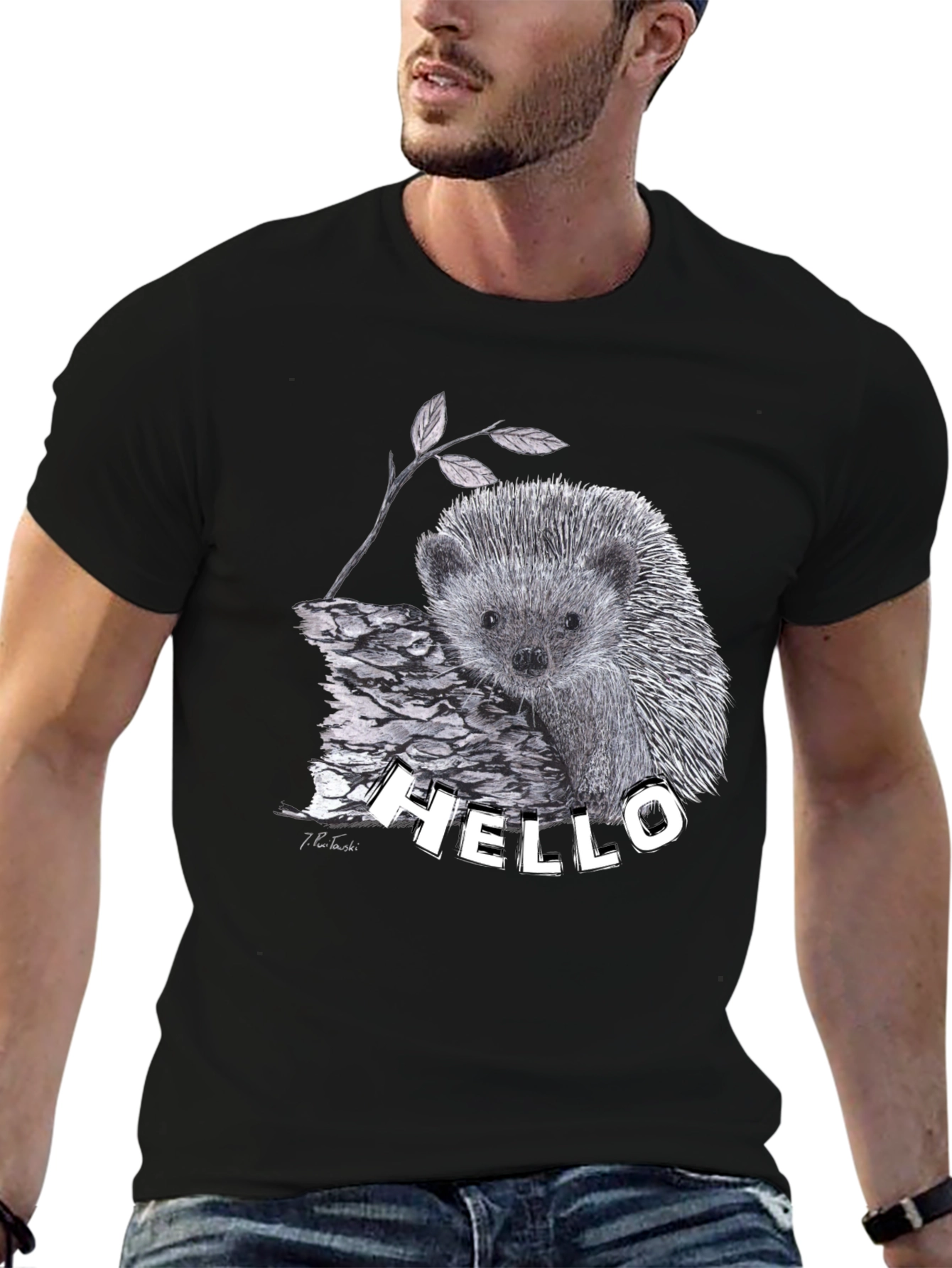 Hedgehog Hello T-Shirt Black