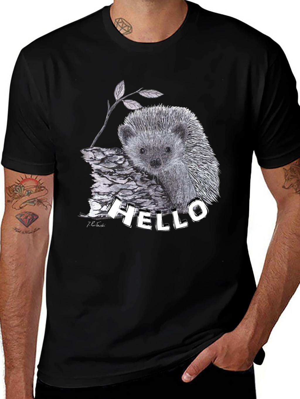 Hedgehog Hello T-Shirt Black