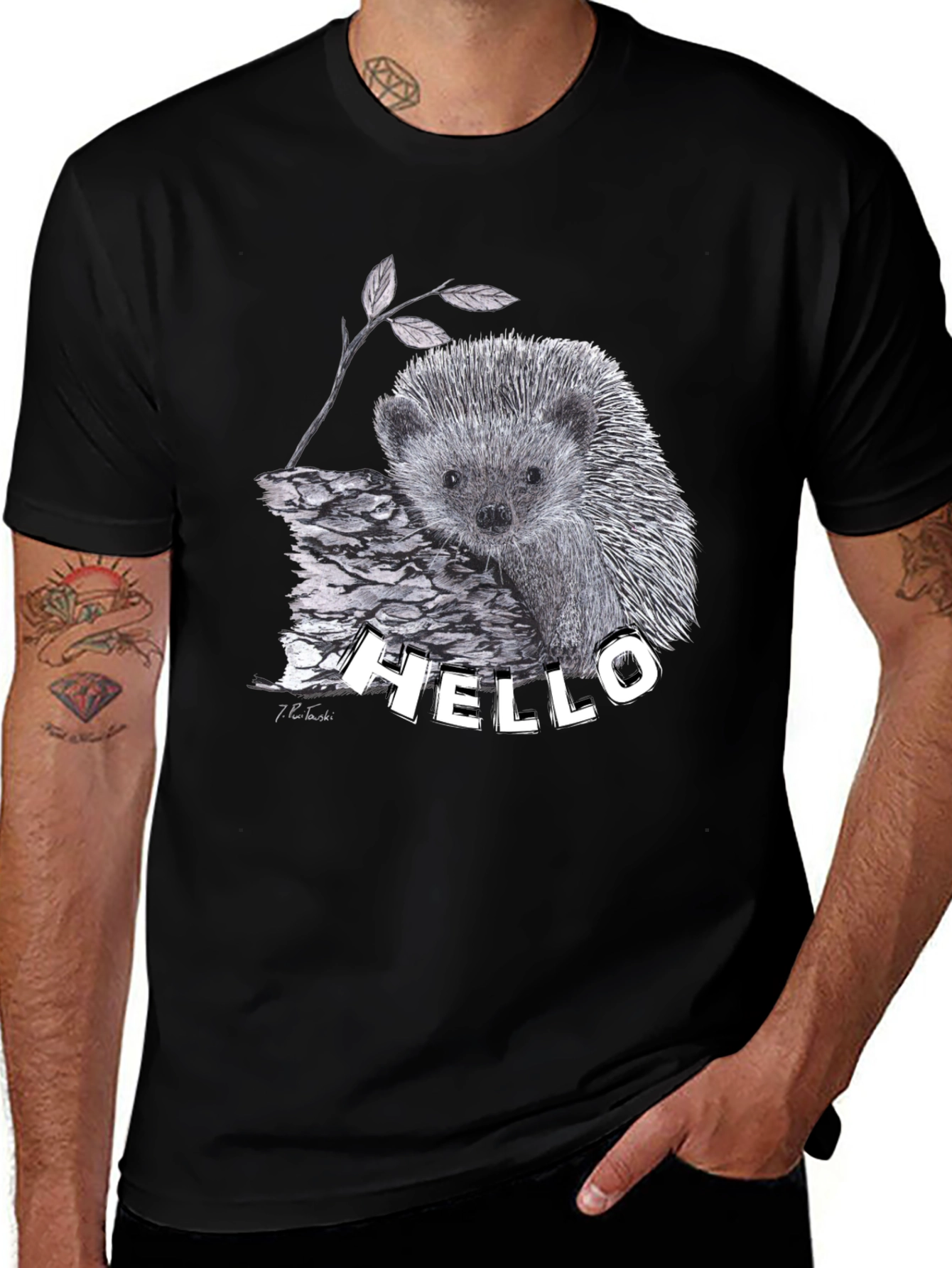 Hedgehog Hello T-Shirt Black