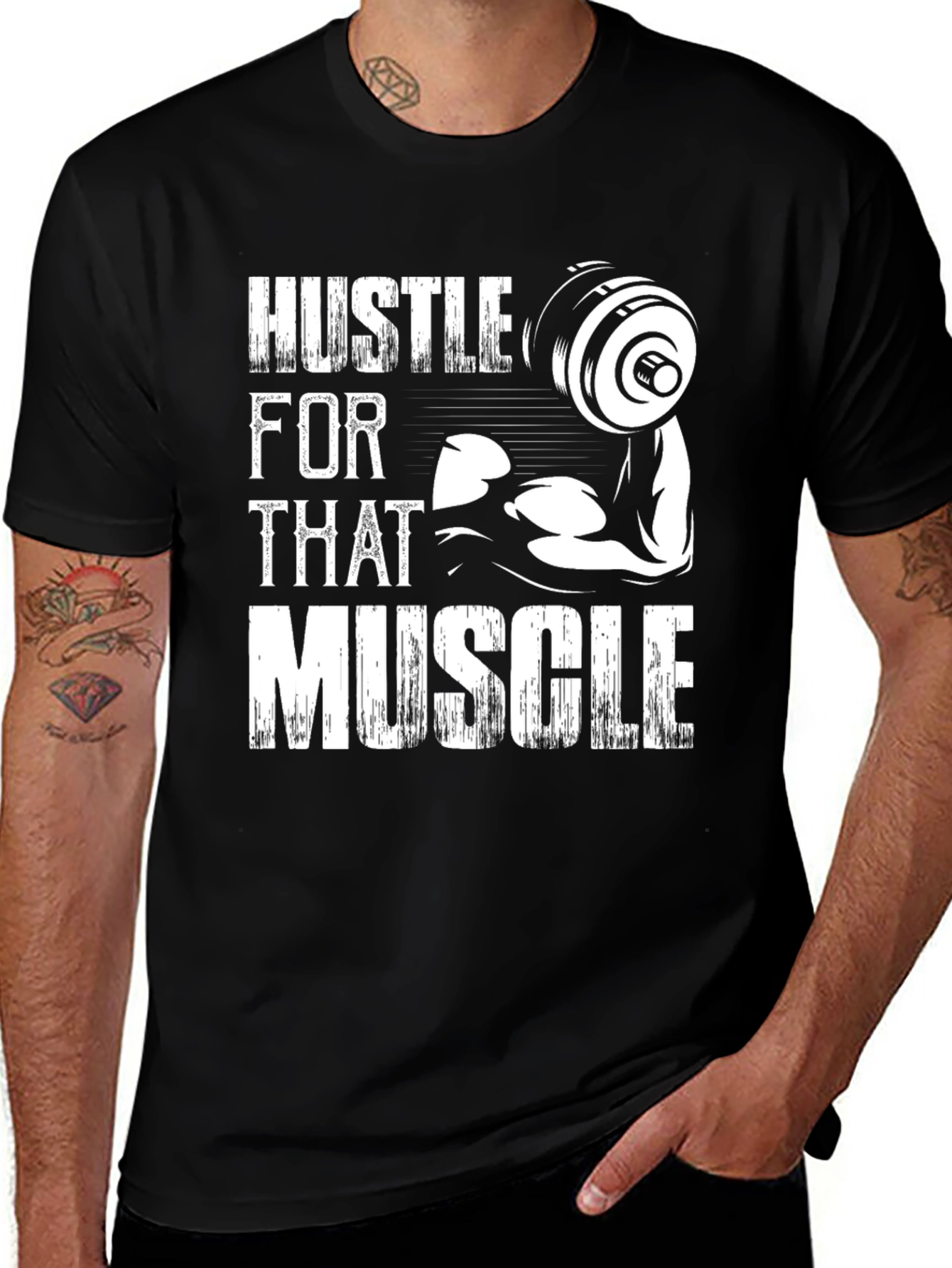 Hustle For That Muscle Graphic Tee - Black