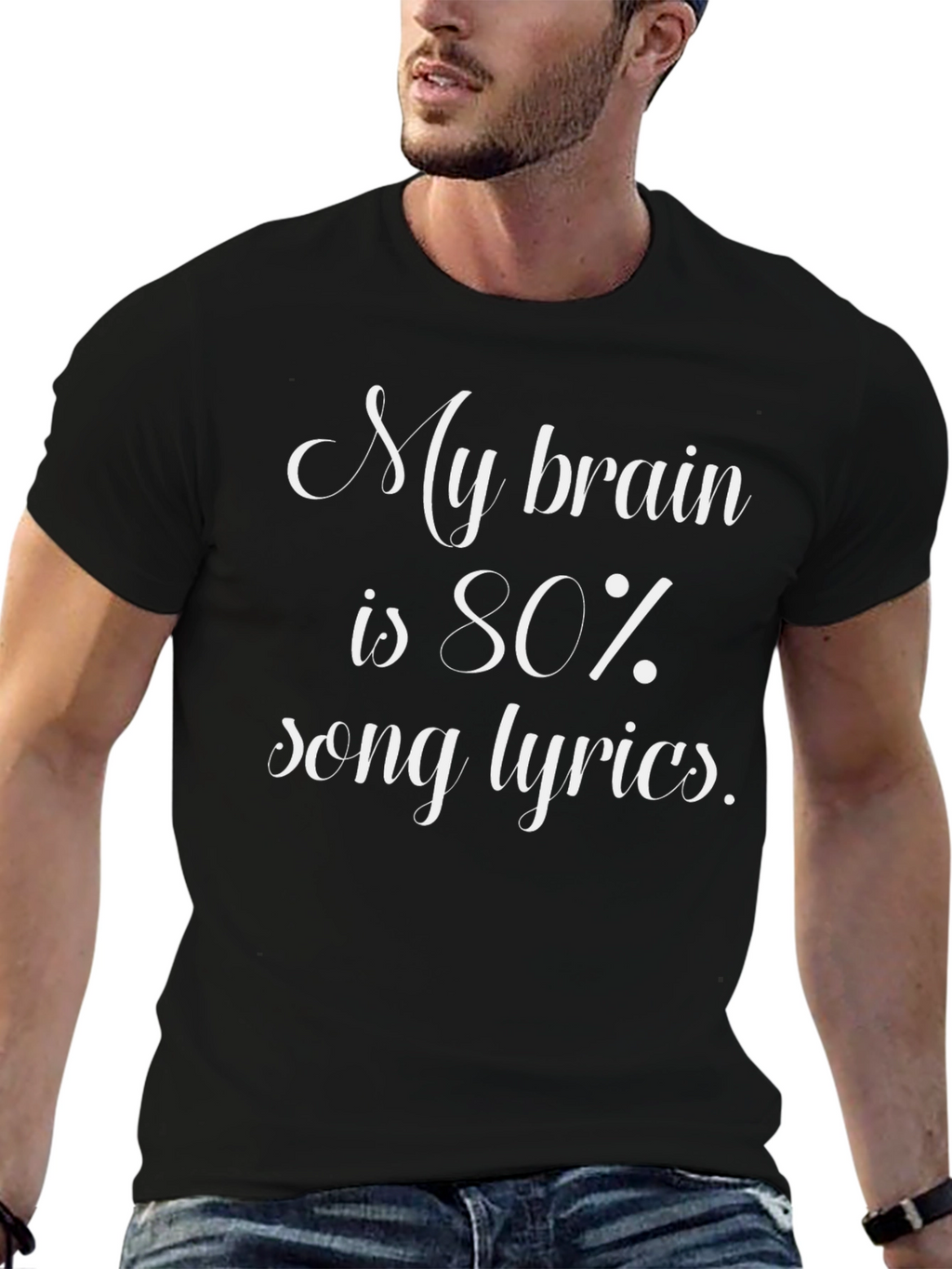 Song Lyrics Brain Black T-Shirt