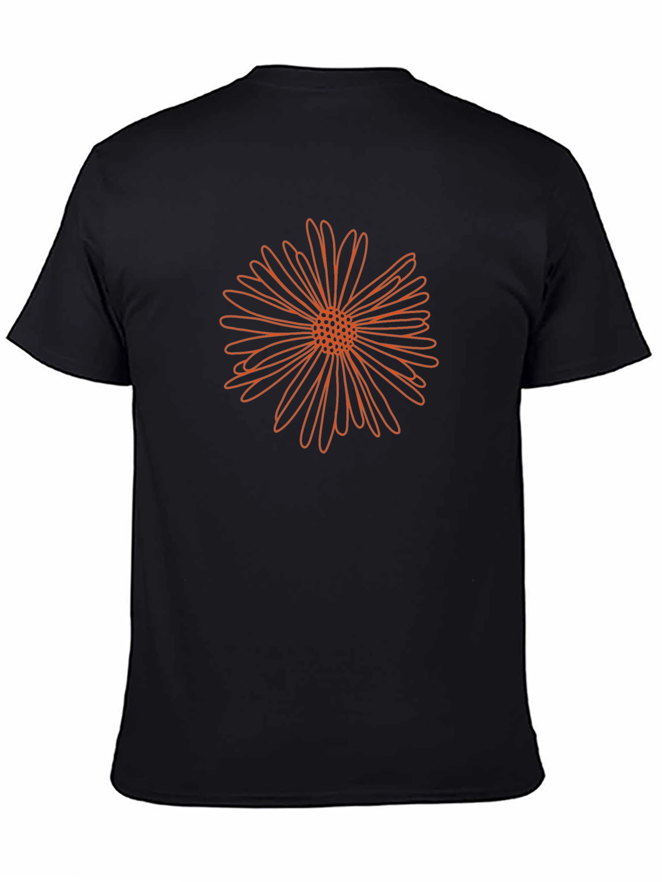 Mens Black T-Shirt with Orange Flower Design