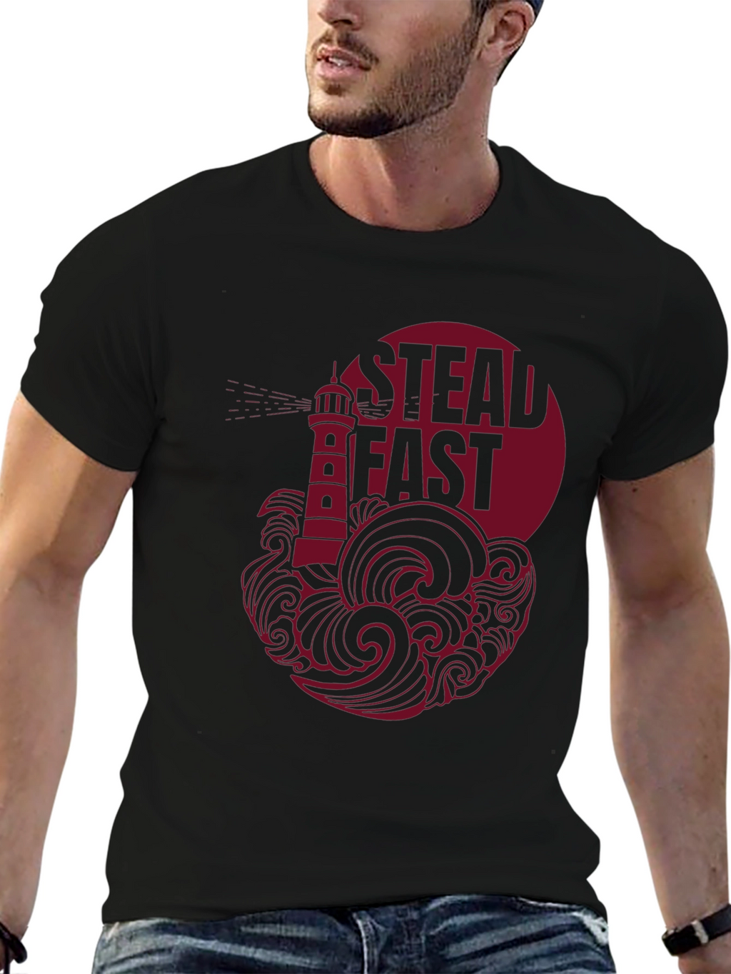 Steadfast Lighthouse Graphic Tee - Black Cotton