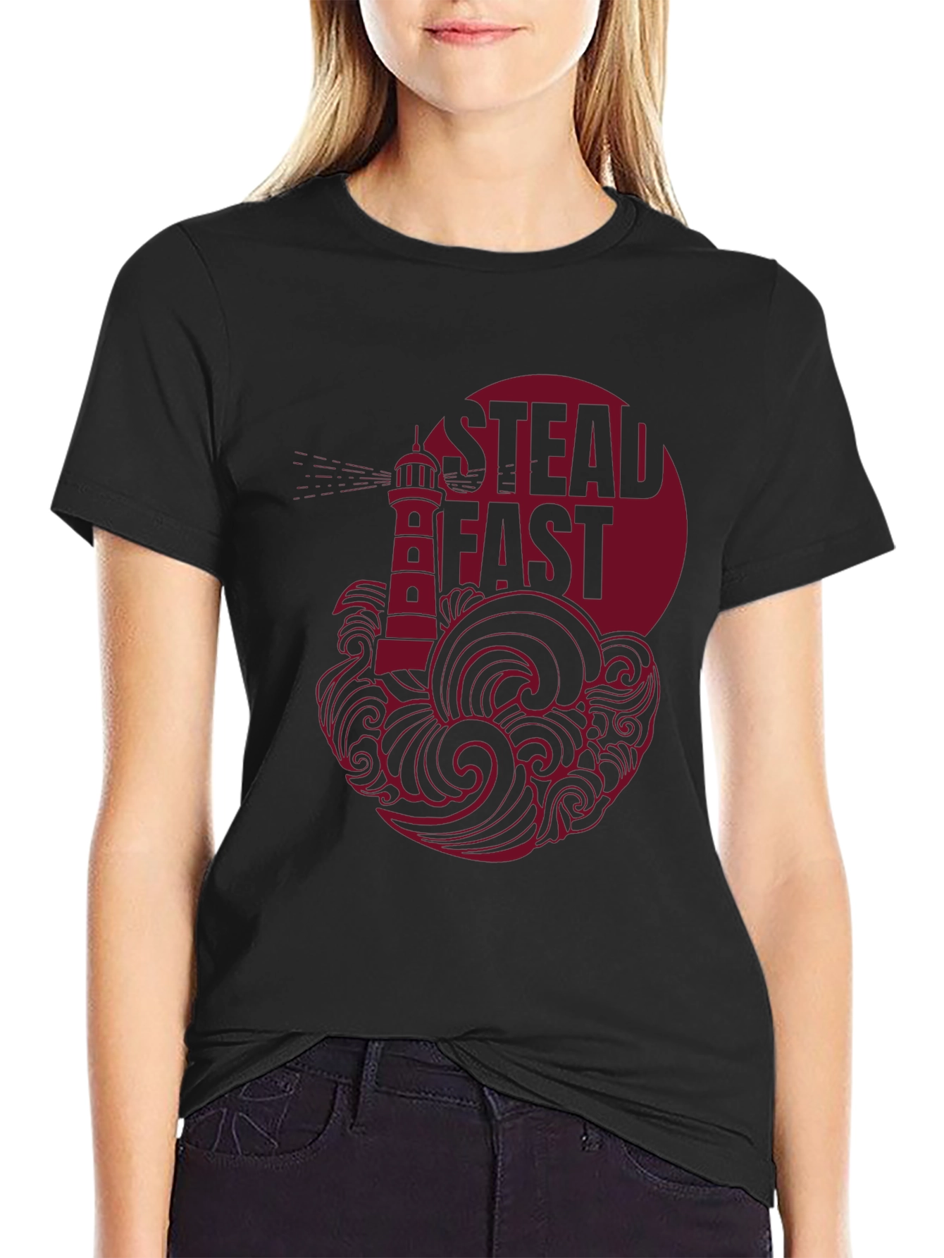 Steadfast Lighthouse Graphic Tee - Black Cotton