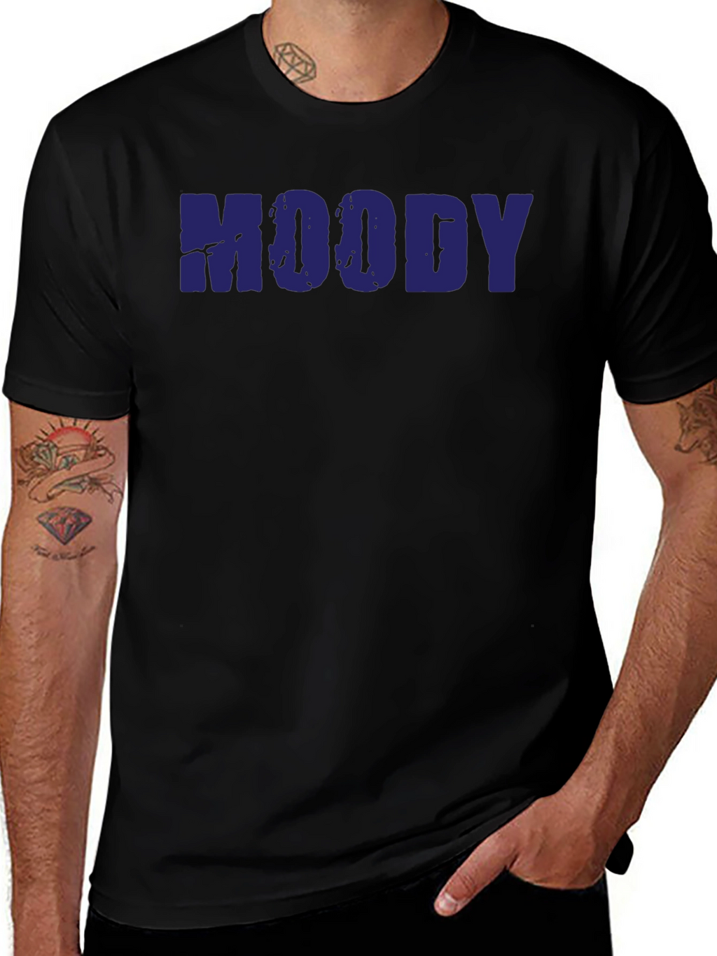 Moody Graphic T-Shirt - Dark Blue Text Tee