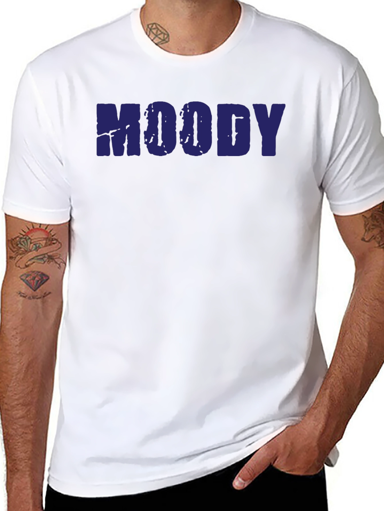 Moody Graphic T-Shirt - Dark Blue Text Tee