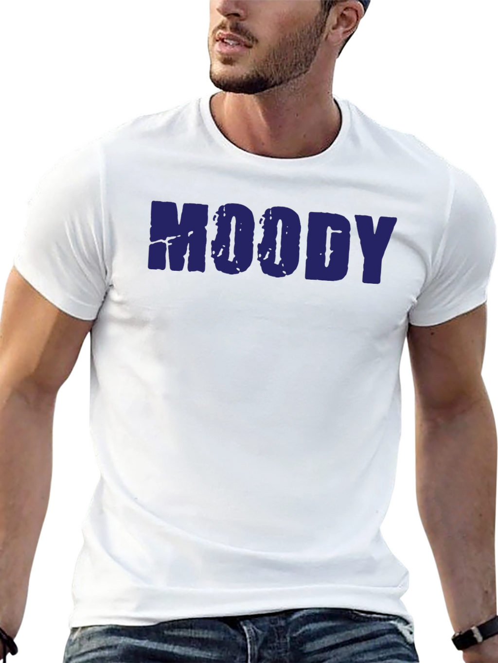 Moody Graphic T-Shirt - Dark Blue Text Tee