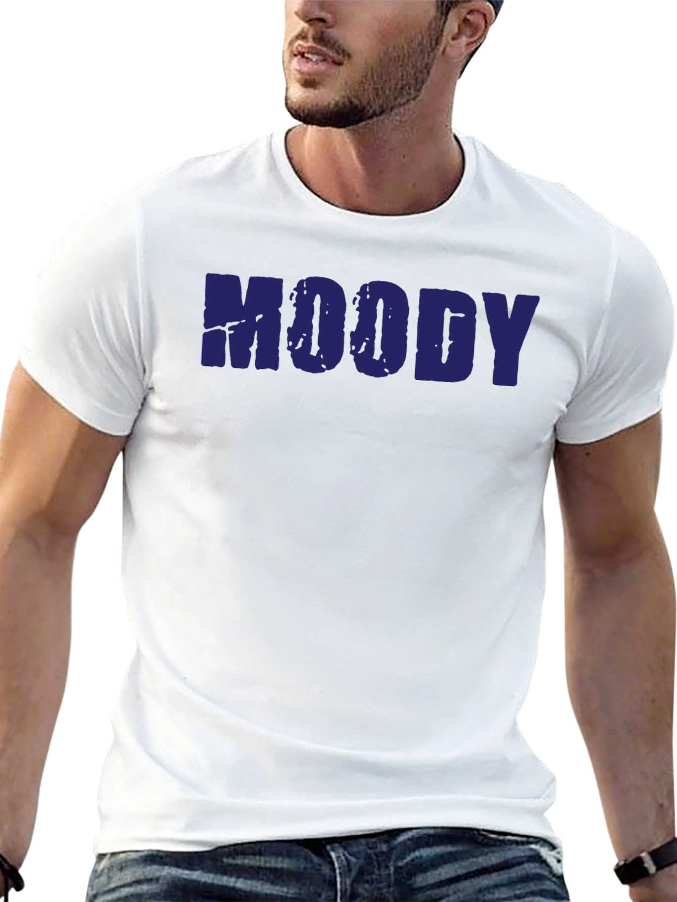 Moody Graphic T-Shirt - Dark Blue Text Tee