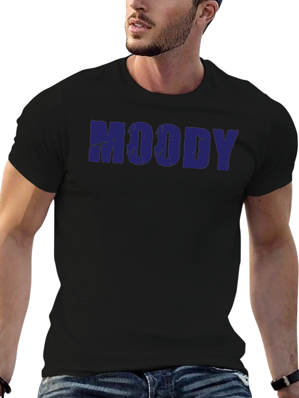 Moody Graphic T-Shirt - Dark Blue Text Tee