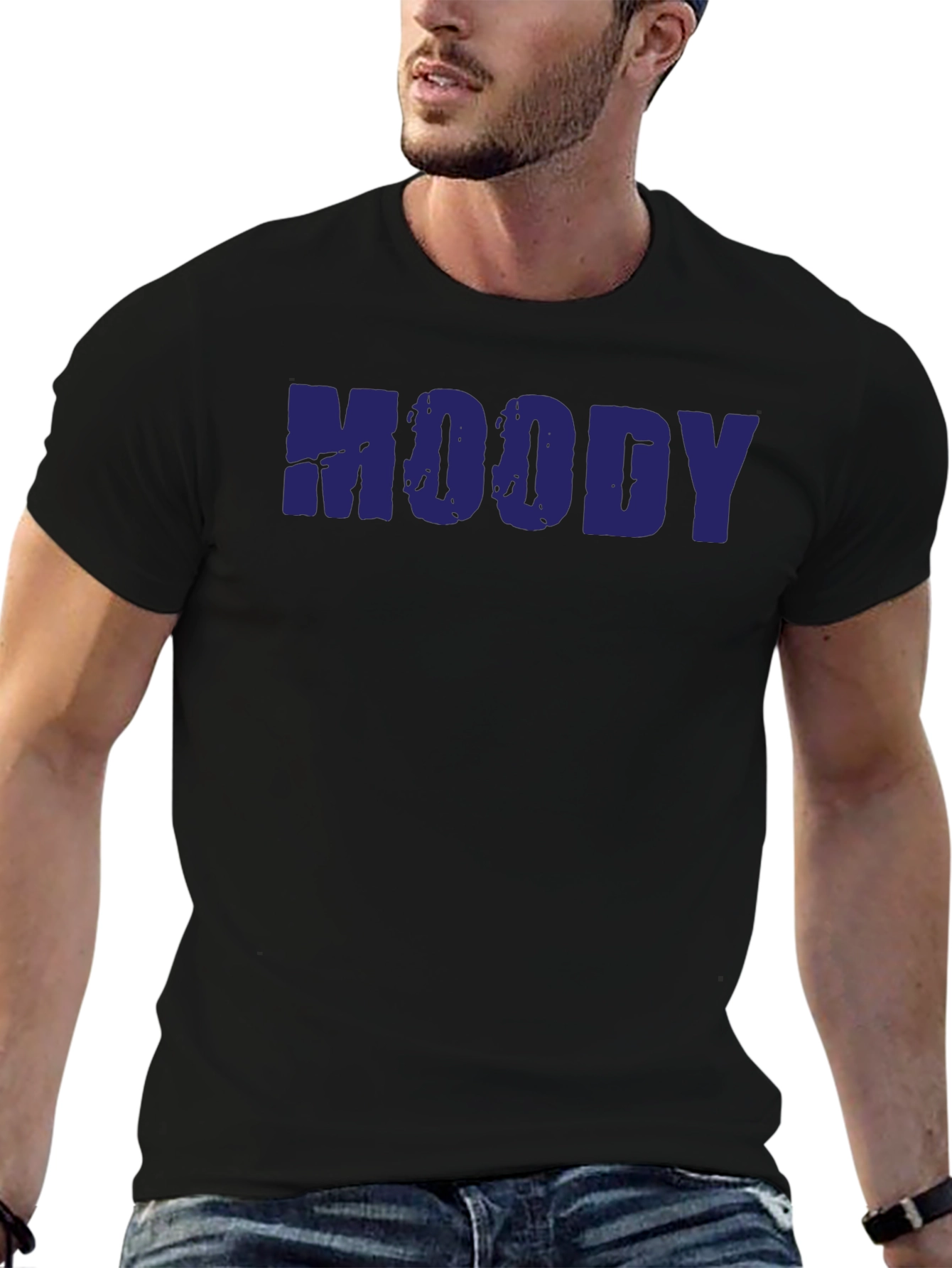 Moody Graphic T-Shirt - Dark Blue Text Tee
