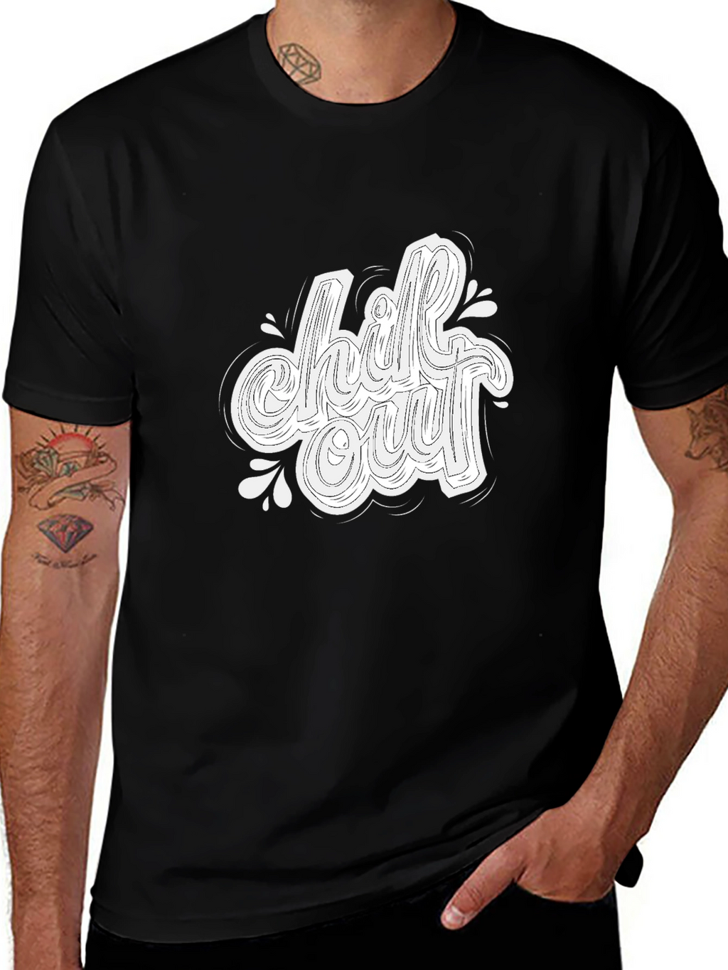 Chill Out Graphic Print Black T-Shirt