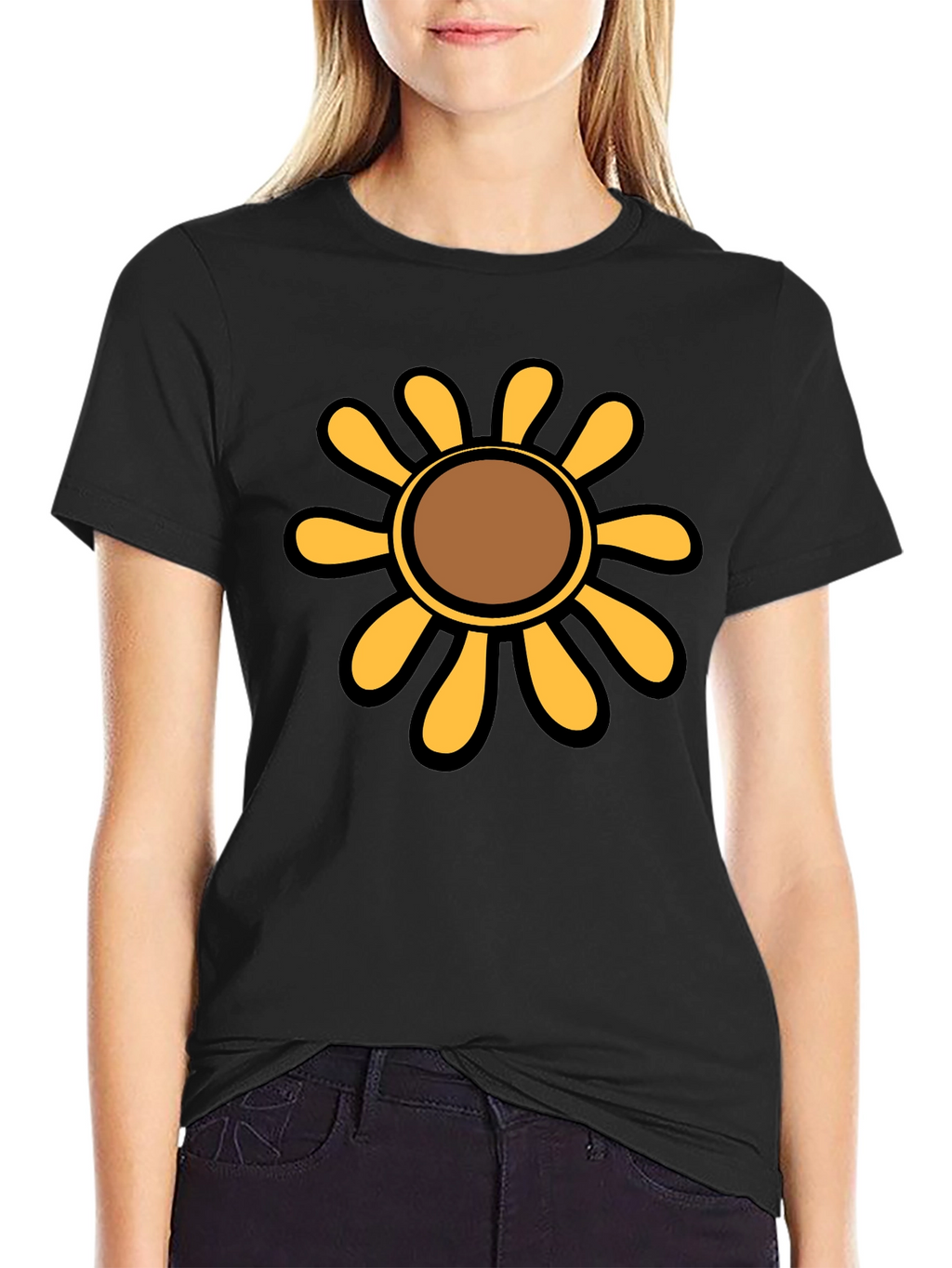 Retro Flower Graphic T-Shirt - Black