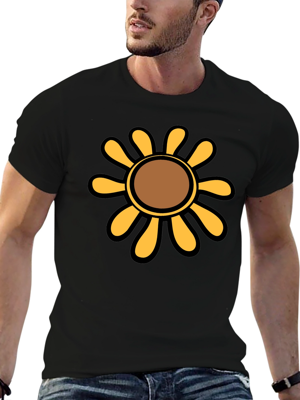 Retro Flower Graphic T-Shirt - Black