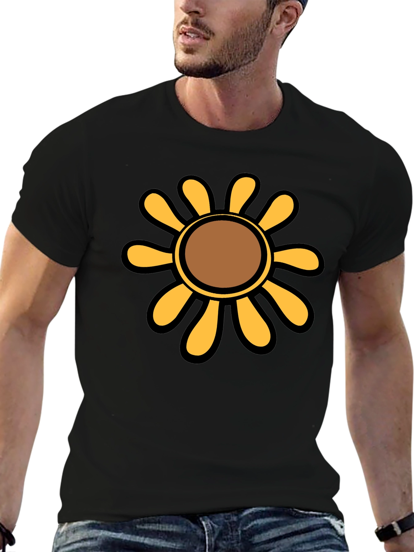 Retro Flower Graphic T-Shirt - Black