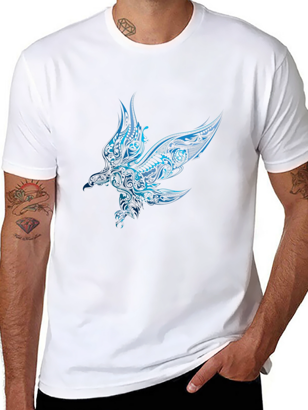 Mens Black T-shirt with Blue Eagle Design