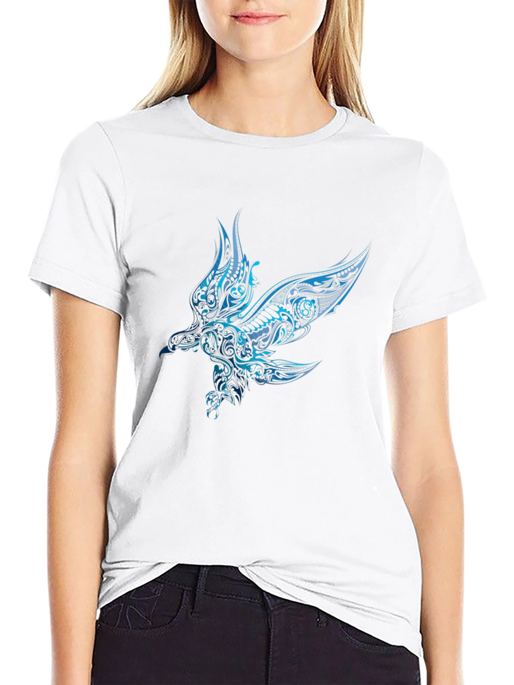 Mens Black T-shirt with Blue Eagle Design