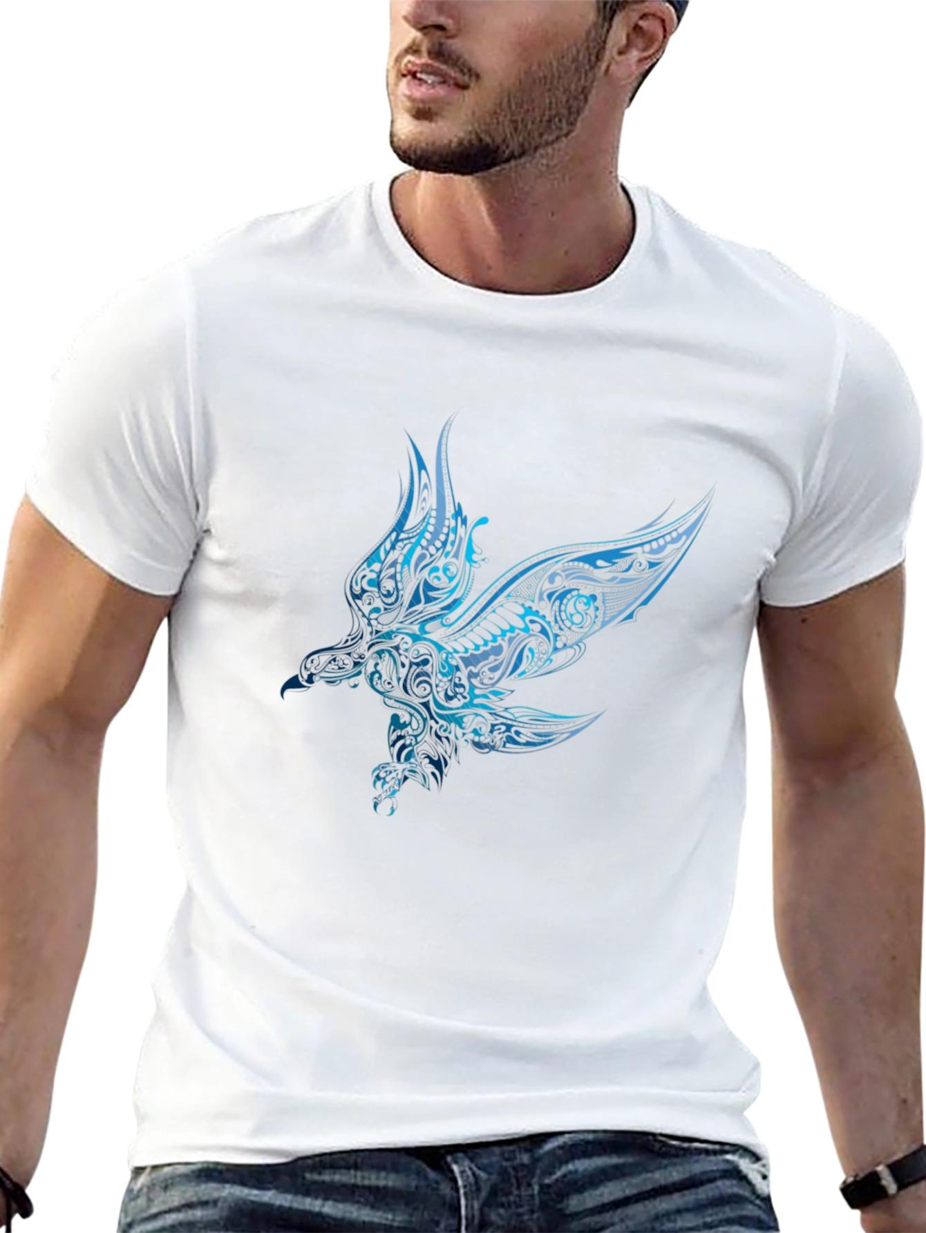 Mens Black T-shirt with Blue Eagle Design