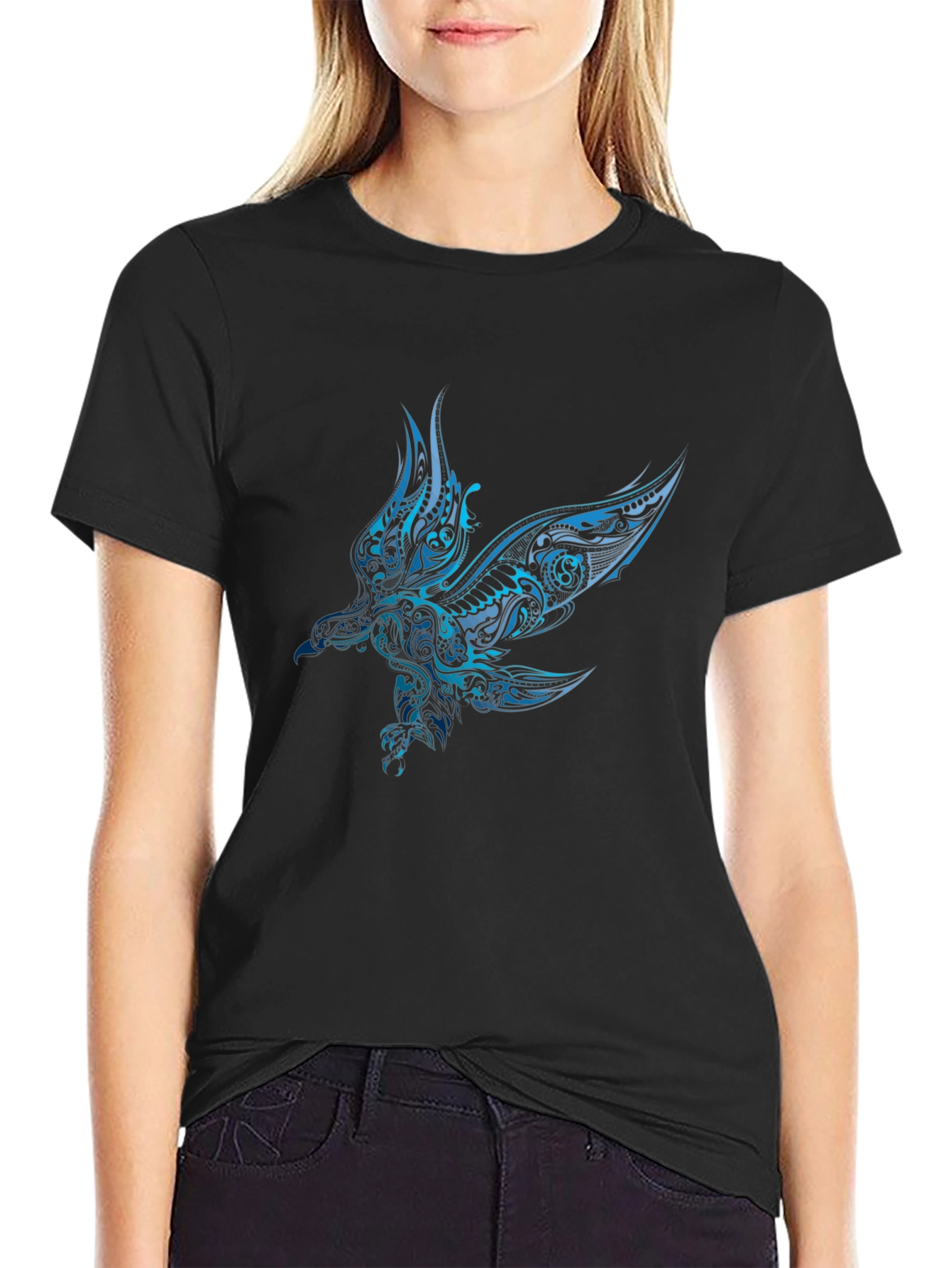 Mens Black T-shirt with Blue Eagle Design