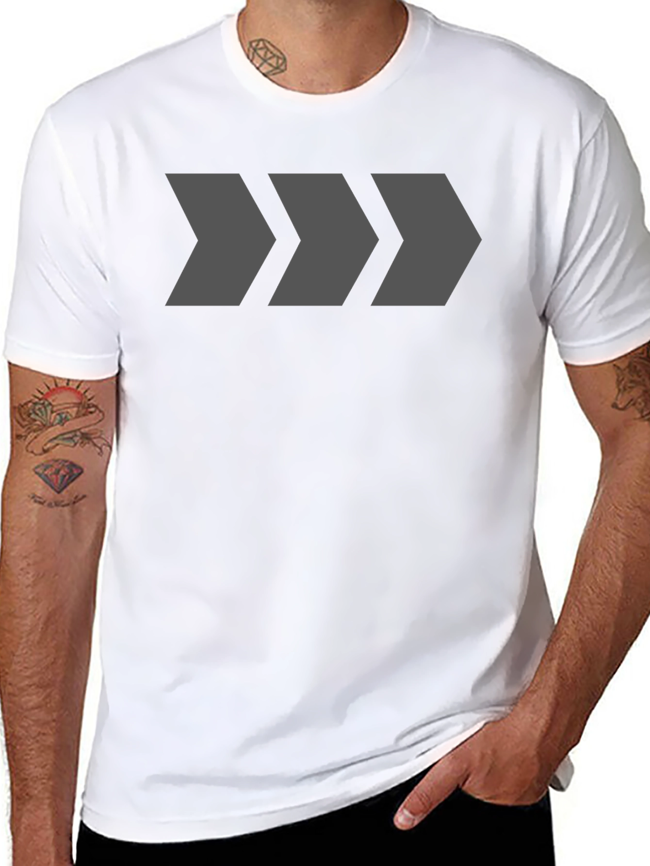 Mens Black T-Shirt with Geometric Arrow Design