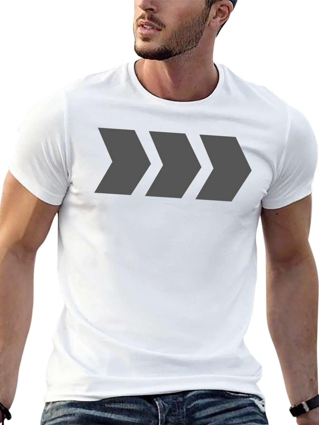 Mens Black T-Shirt with Geometric Arrow Design