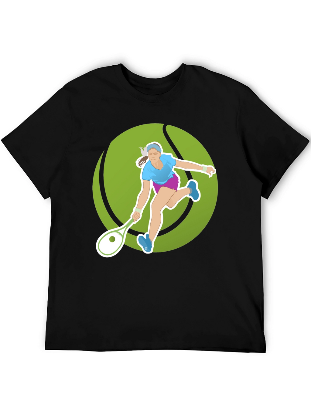 Tennis Player Graphic Tee - Black Cotton Blend