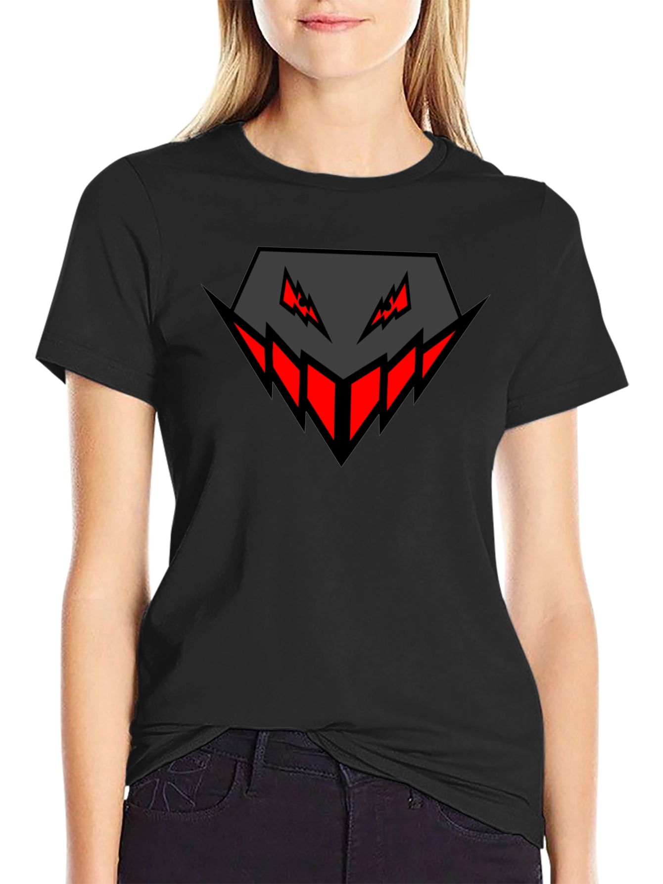Mens Black Graphic Tee - Geometric Monster Design