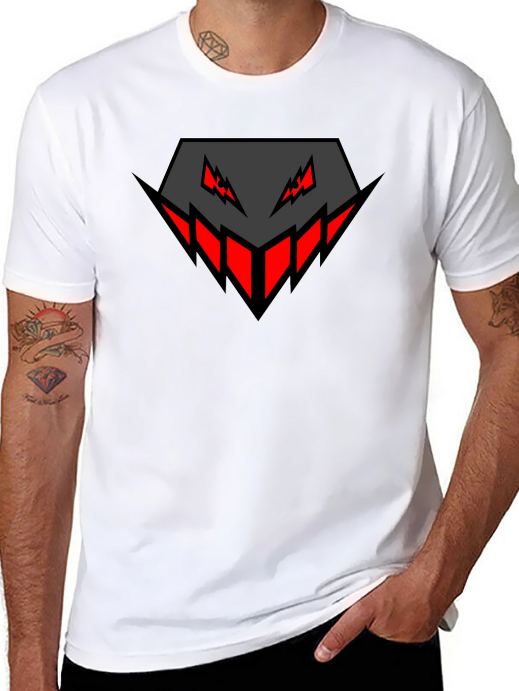 Mens Black Graphic Tee - Geometric Monster Design