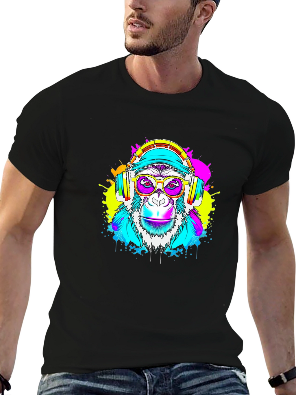 Monkey DJ Graphic Tee - Black T-Shirt