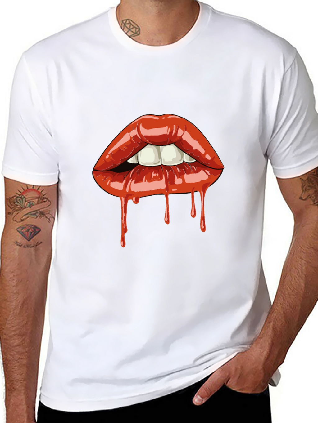 Dripping Lips Graphic Tee - Bold Black T-Shirt