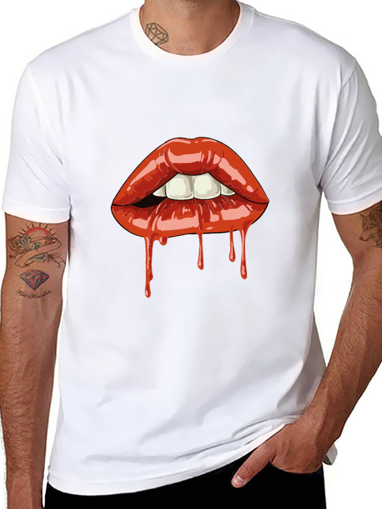 Dripping Lips Graphic Tee - Bold Black T-Shirt