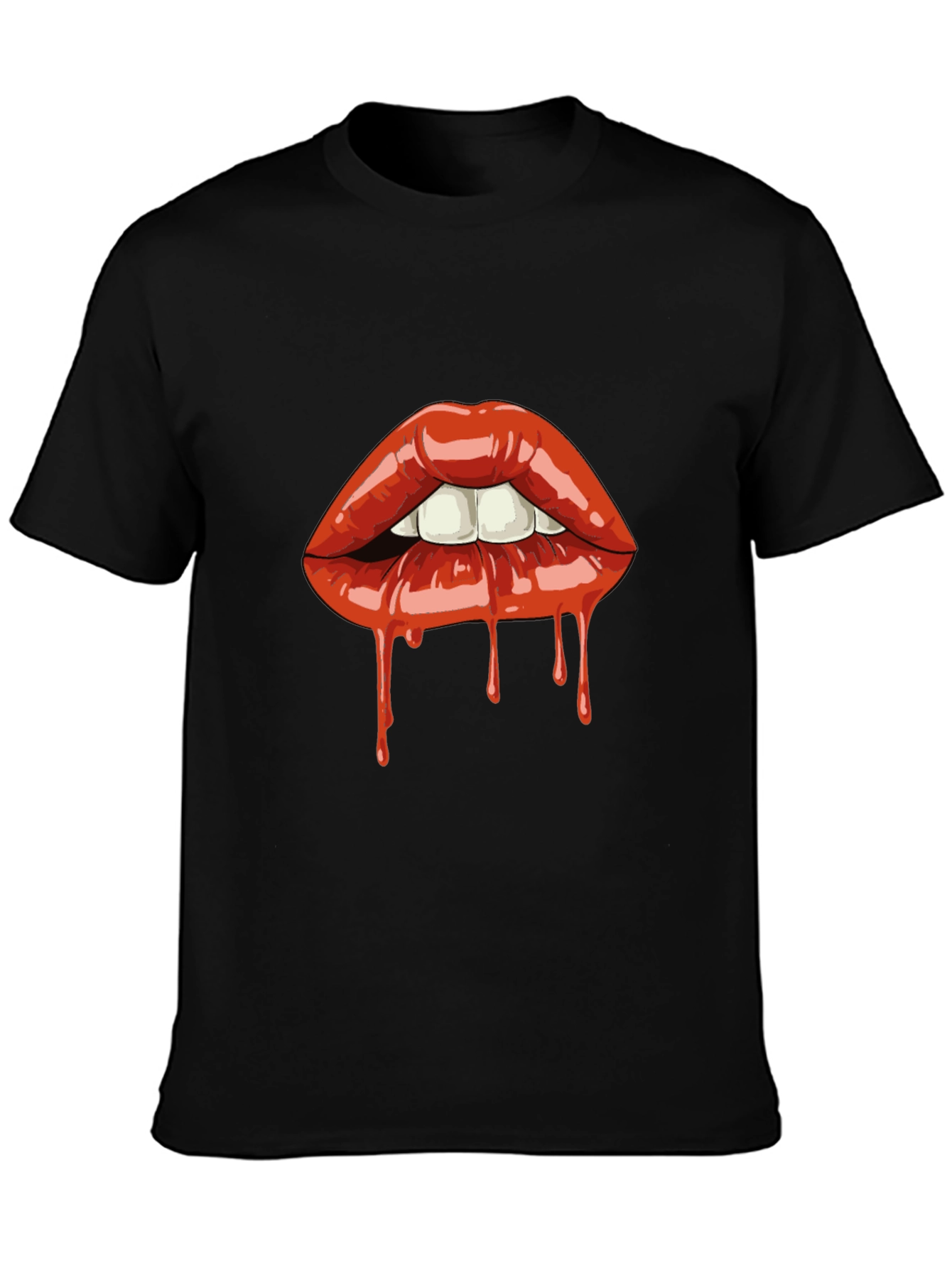 Dripping Lips Graphic Tee - Bold Black T-Shirt