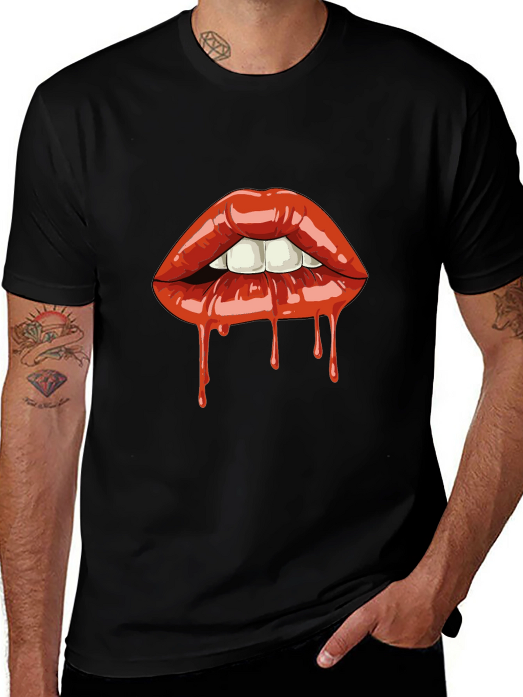 Dripping Lips Graphic Tee - Bold Black T-Shirt
