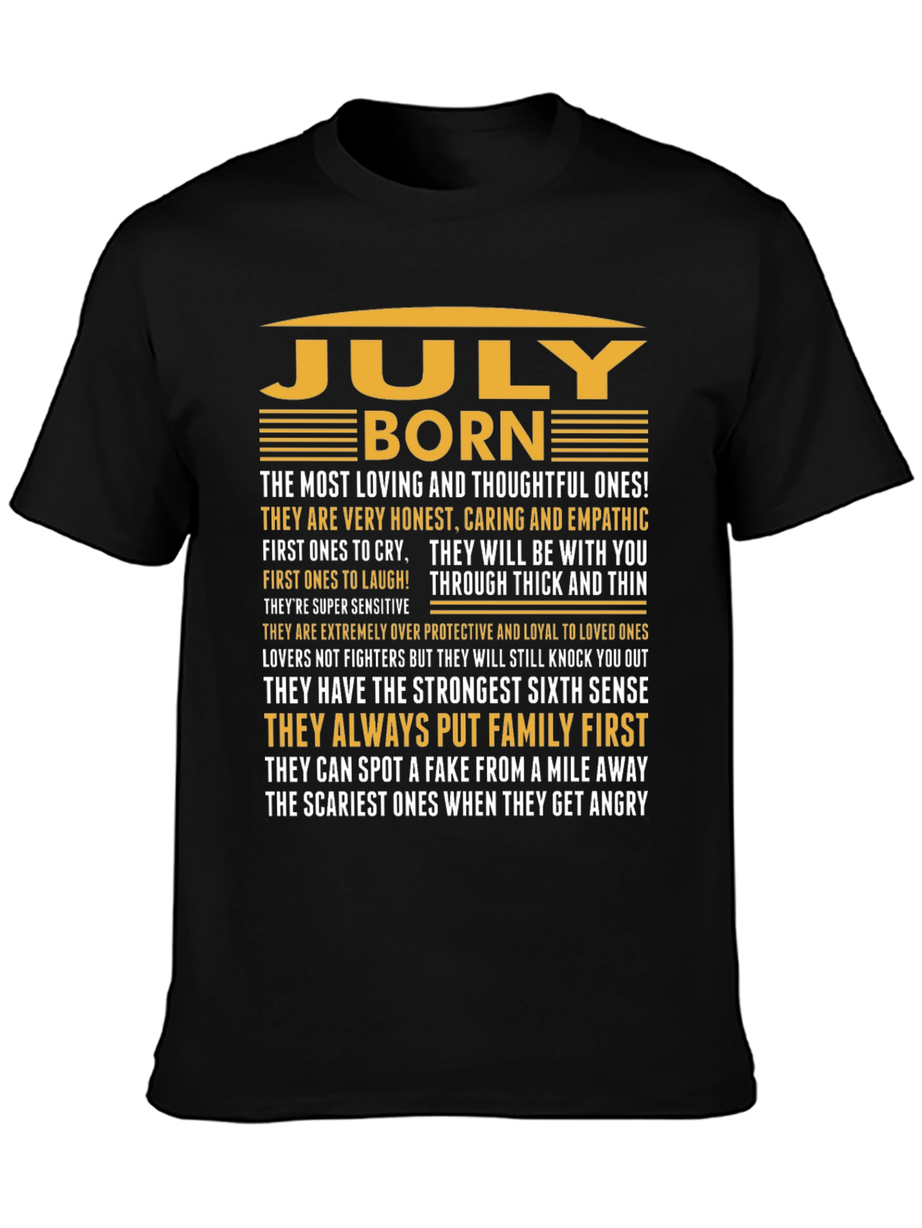July Born Black T-Shirt - Loving & Thoughtful