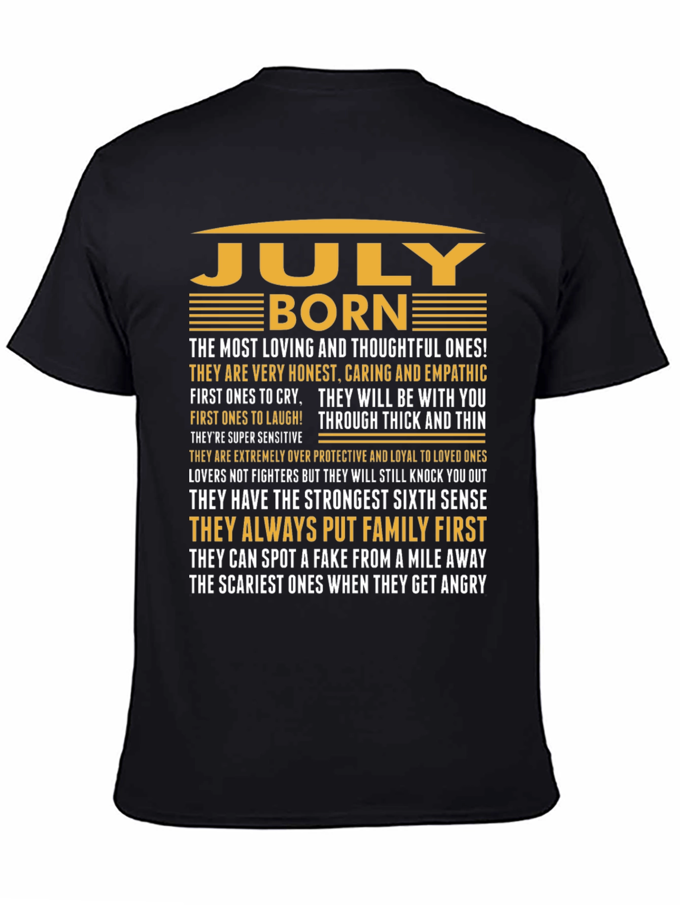 July Born Black T-Shirt - Loving & Thoughtful
