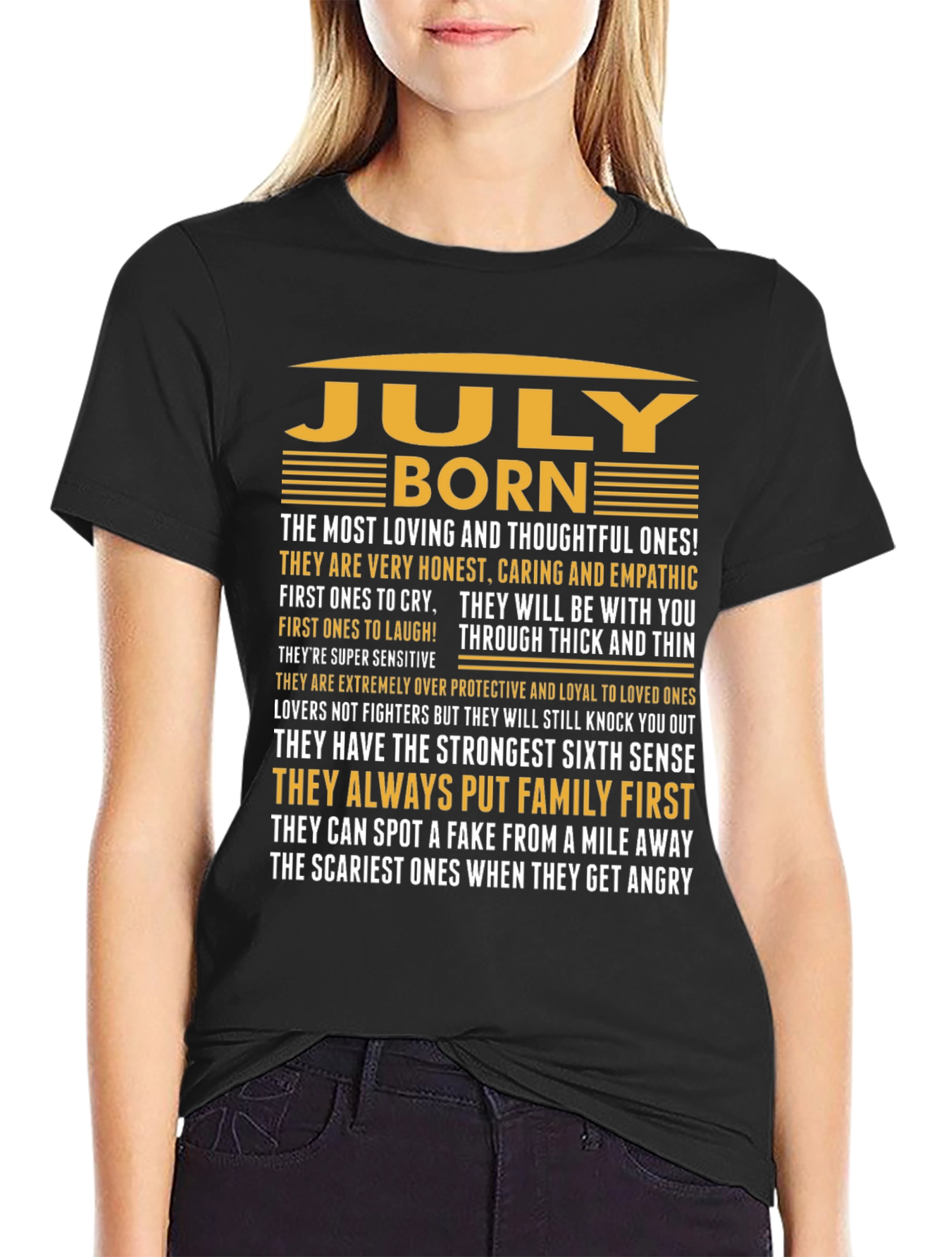 July Born Black T-Shirt - Loving & Thoughtful
