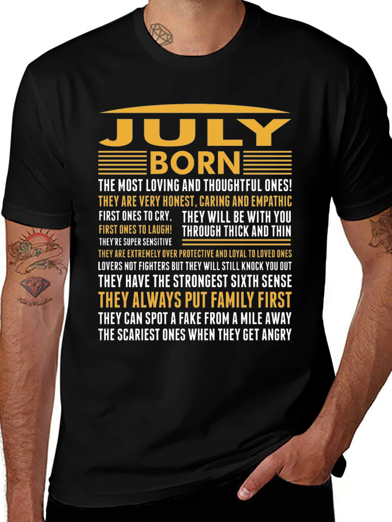 July Born Black T-Shirt - Loving & Thoughtful