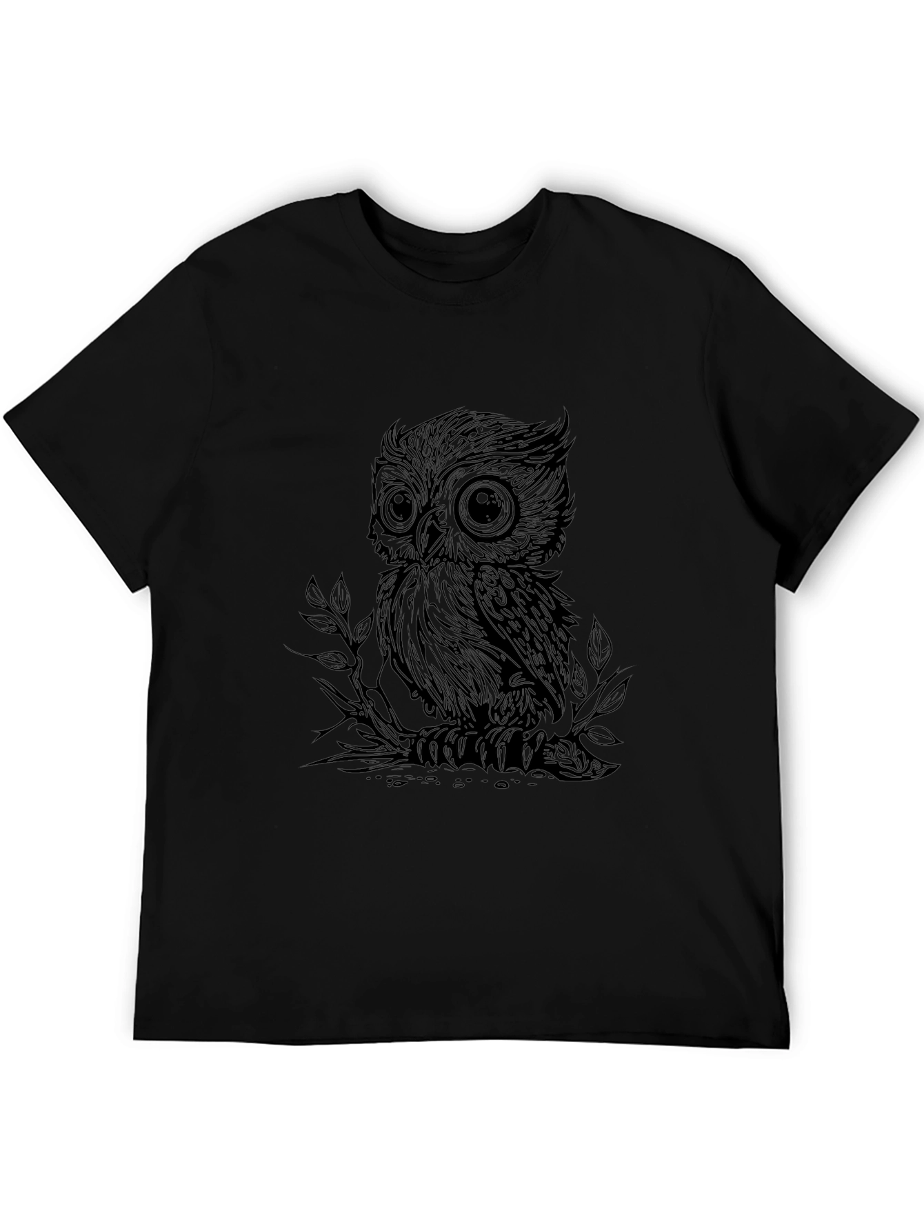 Owl Graphic Print T-Shirt - Casual Black Tee