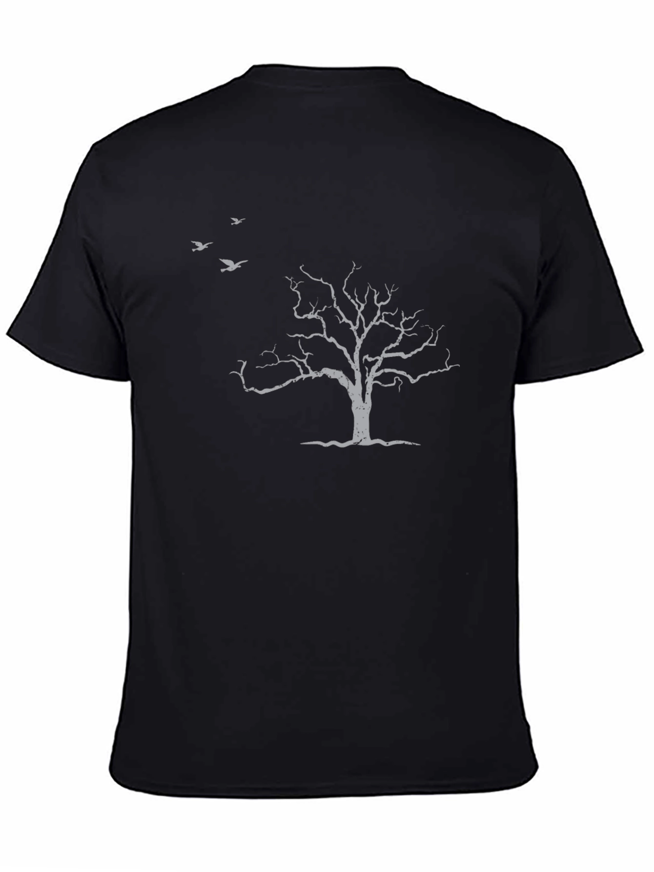 Mens Black T-Shirt with Tree & Birds Design
