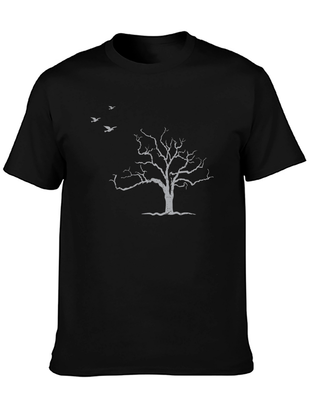 Mens Black T-Shirt with Tree & Birds Design