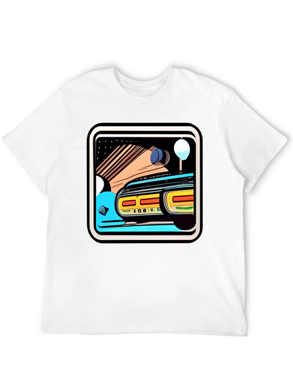 Retro Style Car Graphic Tee - Black Cotton Blend