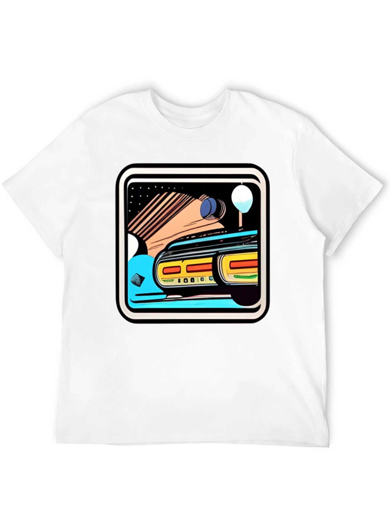 Retro Style Car Graphic Tee - Black Cotton Blend