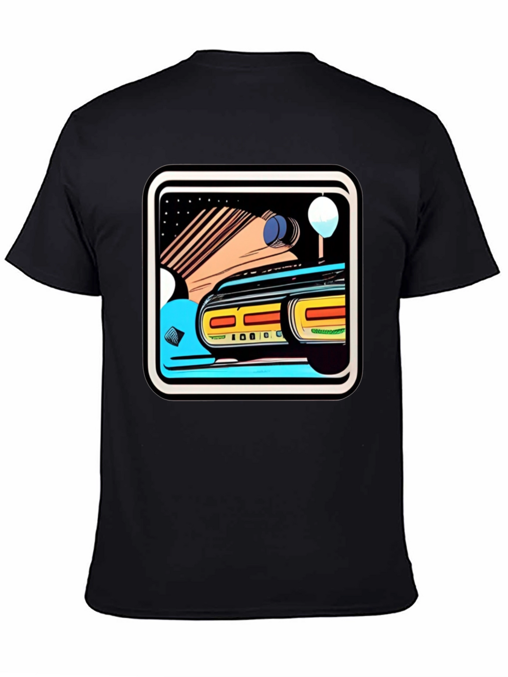 Retro Style Car Graphic Tee - Black Cotton Blend