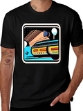 Retro Style Car Graphic Tee - Black Cotton Blend
