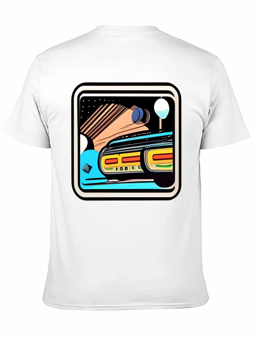 Retro Style Car Graphic Tee - Black Cotton Blend