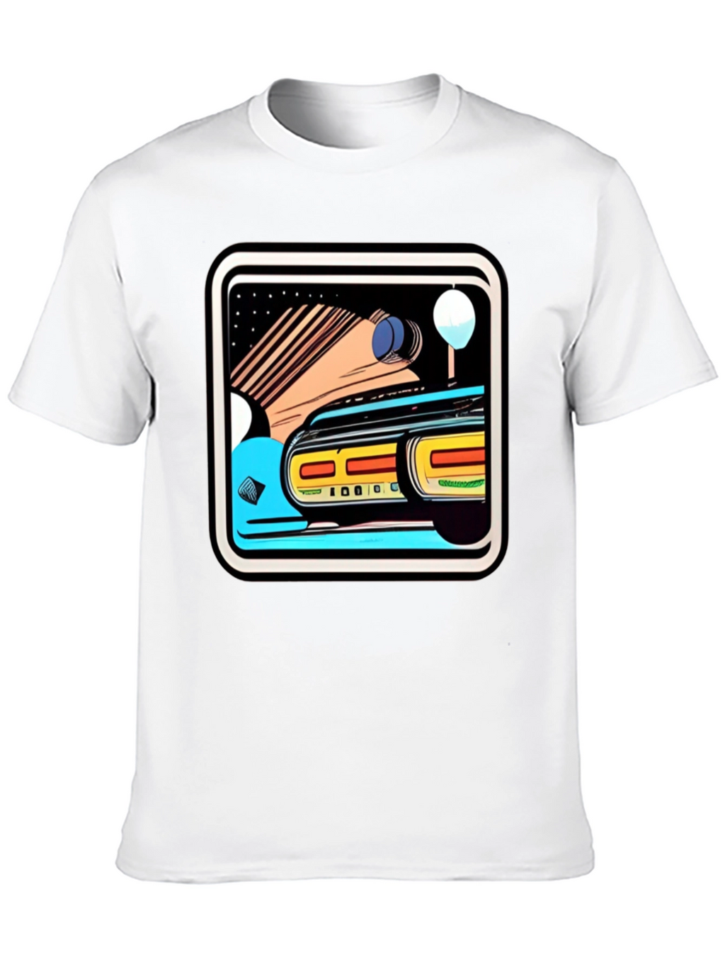 Retro Style Car Graphic Tee - Black Cotton Blend