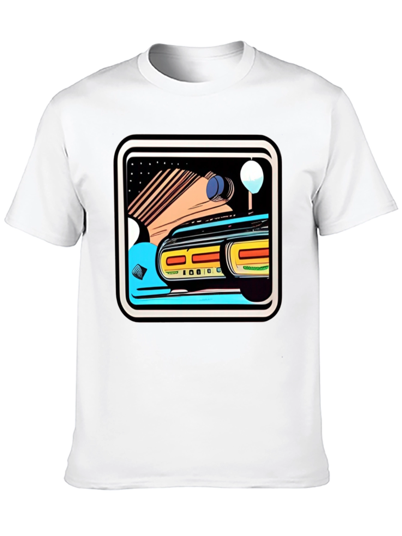 Retro Style Car Graphic Tee - Black Cotton Blend